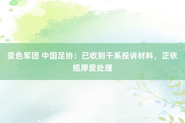 爱色军团 中国足协：已收到干系投诉材料，正依规厚爱处理